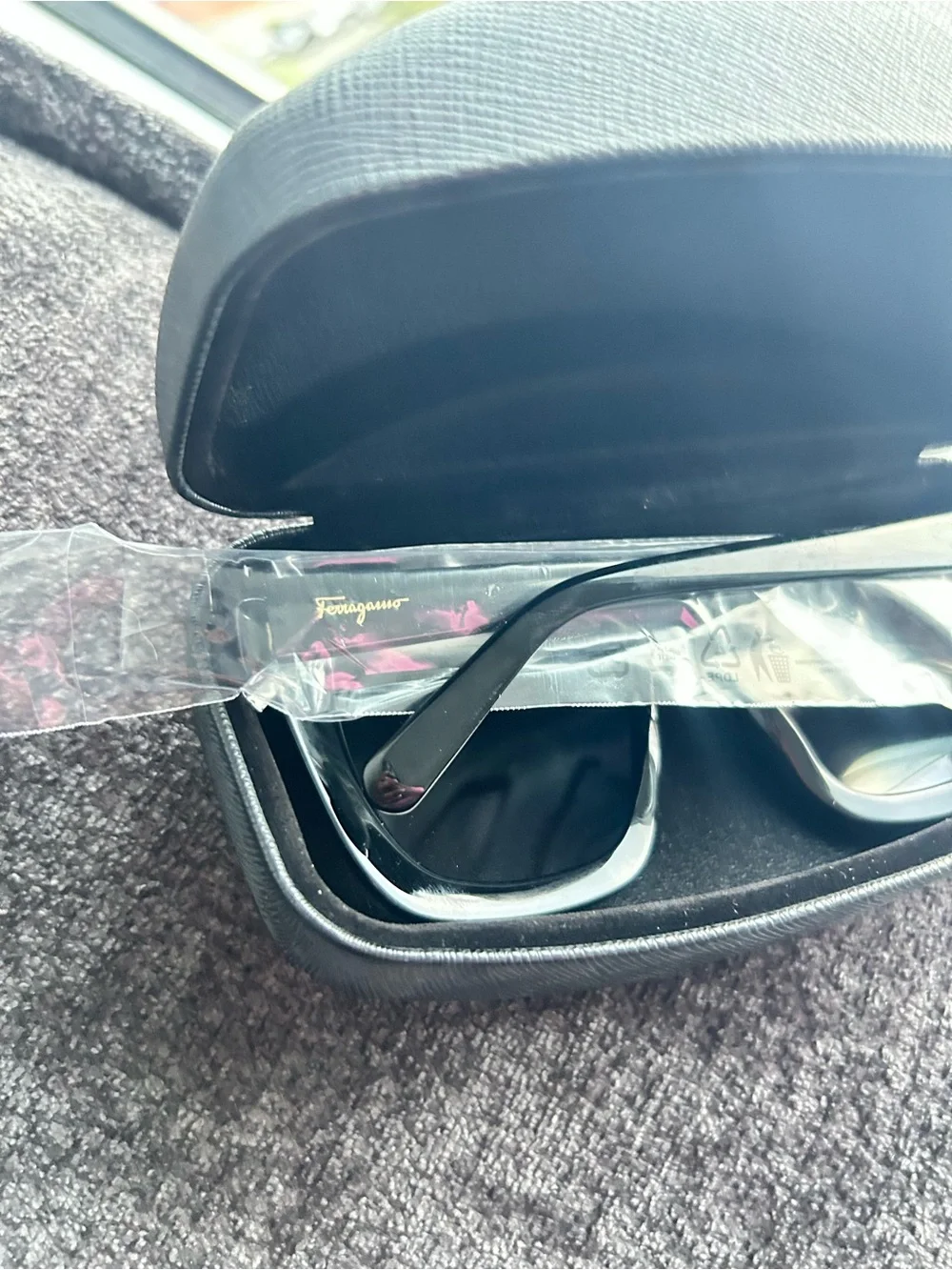 Salvatore Ferragamo Black Sunglasses with Red Logo Card